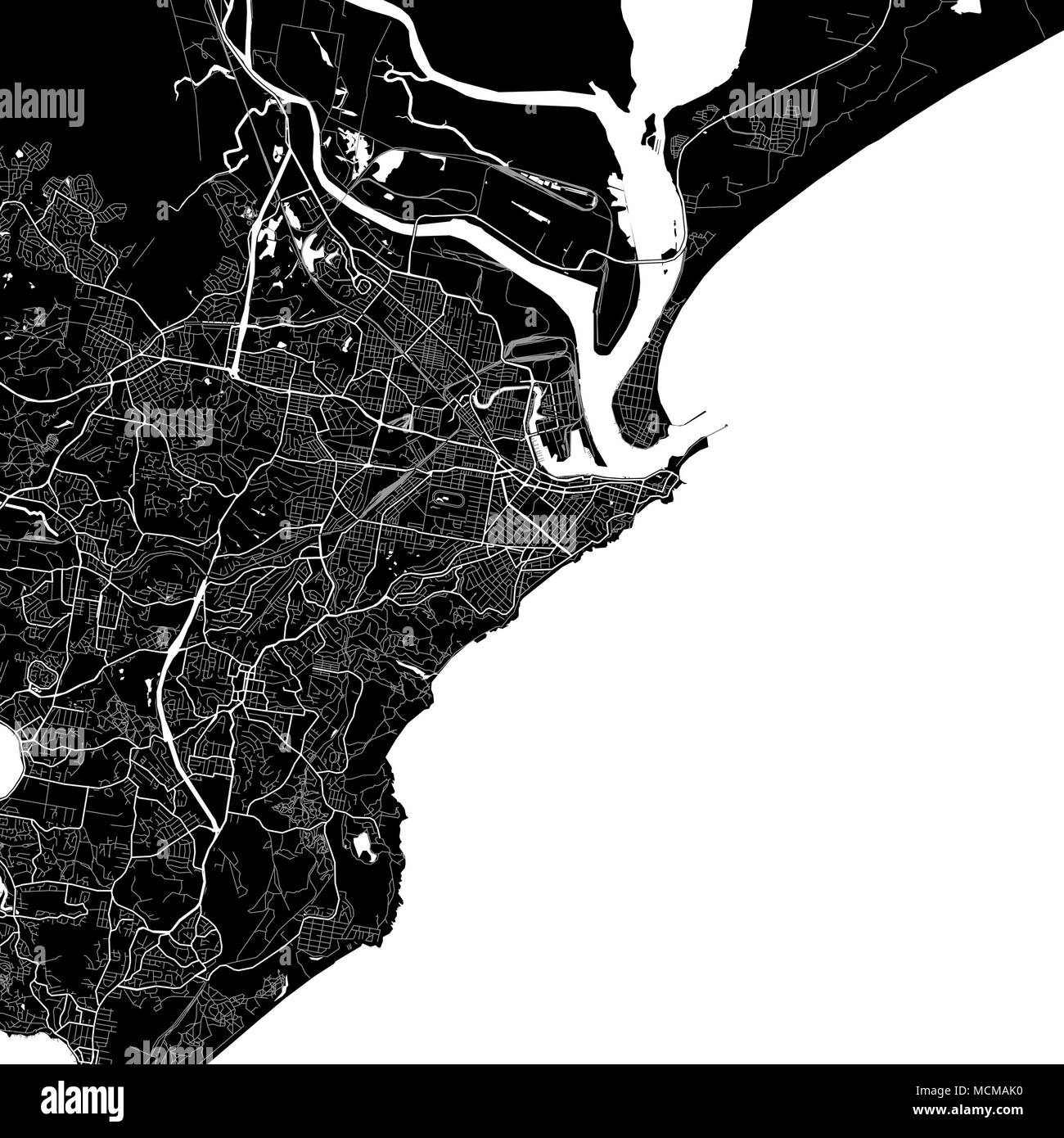 Mappa Area di Newcastle, Australia. Sfondo scuro versione per una infografica e progetti di marketing. Questa mappa di Newcastle, Nuovo Galles del Sud, contiene tip. Illustrazione Vettoriale
