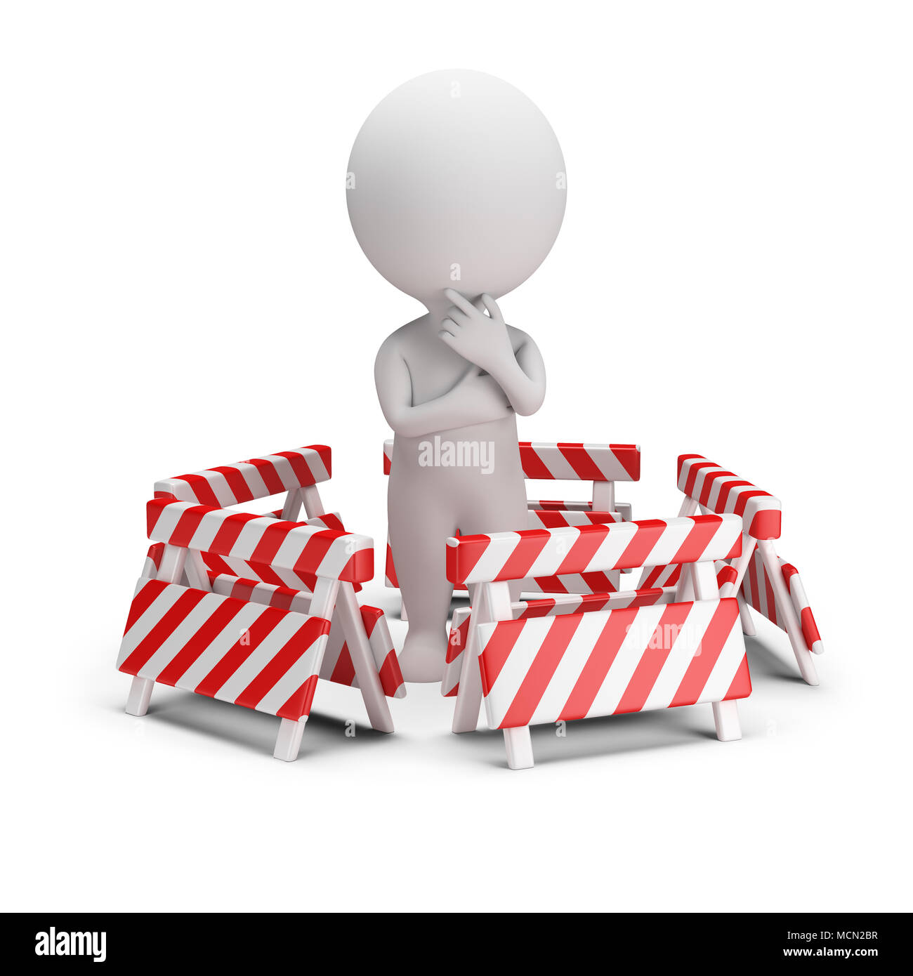 3d piccola gente pensa all'interno del limitatore. Immagine 3d. Sfondo bianco. Foto Stock