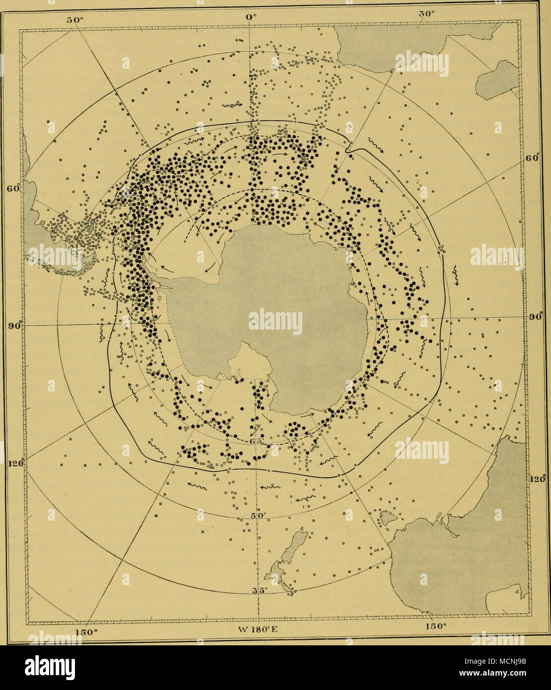 . Fig. 5a. Lordo o distribuzione assoluta dell'Antartico kriU, le osservazioni positive come solido, le osservazioni negative come aprire, cerchi. Sulla base di tutte le reti. Foto Stock