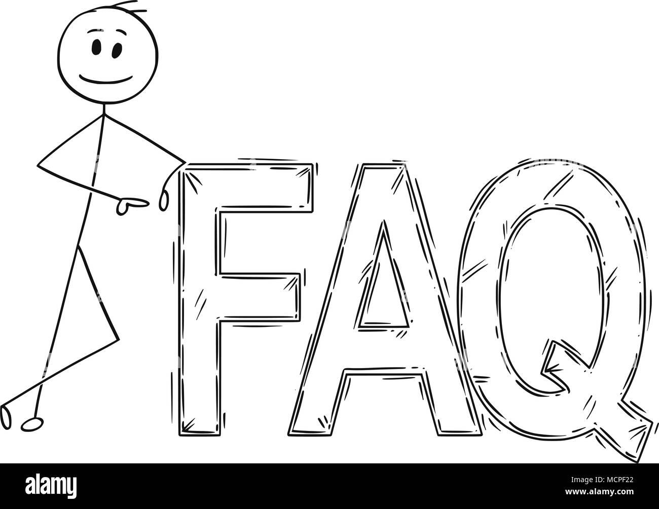 Cartoon di uomo o imprenditore appoggiato su Big FAQ firmare il testo Illustrazione Vettoriale