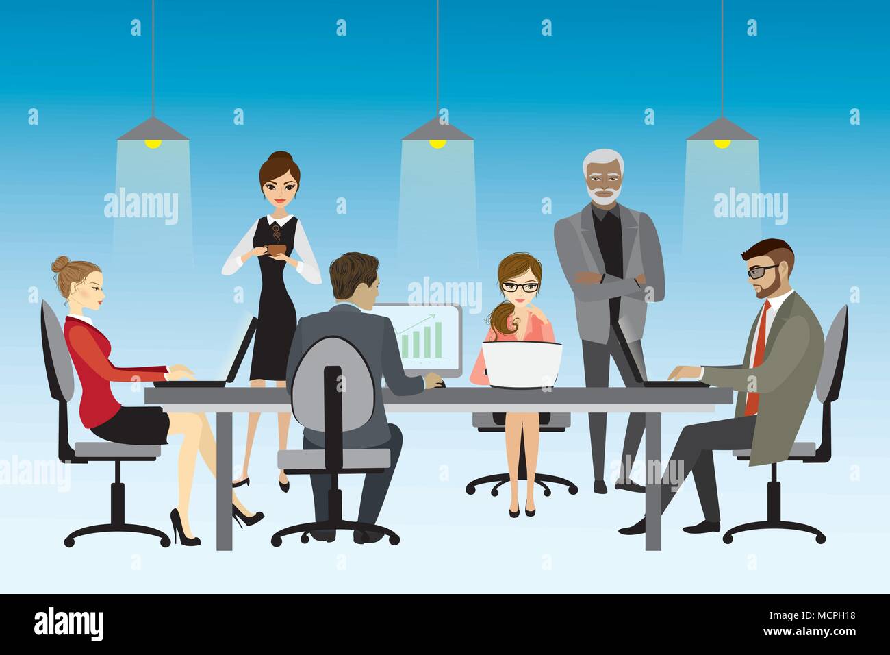 Illustrazione vettoriale di coworking concetto di centro, persone che lavorano insieme e condiviso l'ambiente di lavoro Illustrazione Vettoriale