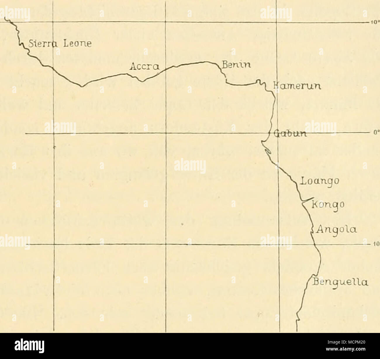 . Fig. Käi-tclieii zur Erläuterung des Vorkommens der Copale an der Westküste von Afrika. Ueber die Abstammung der westafrikanischen Copale ist man noch Unldaren. Von D a n i e 1P) ist ausgesprochen vermuthungsweise 1) Welwitsch, I. C. 2) -1825 kamen 833, zwanzig Jahre später bereits 768 000 engl. Pfund west afrikanischer Copal nach Europa. Welwitsch, 1. c. p. 294. 3) Pharm. Journ. e Transact. 1857. XVI, p. 367. Foto Stock