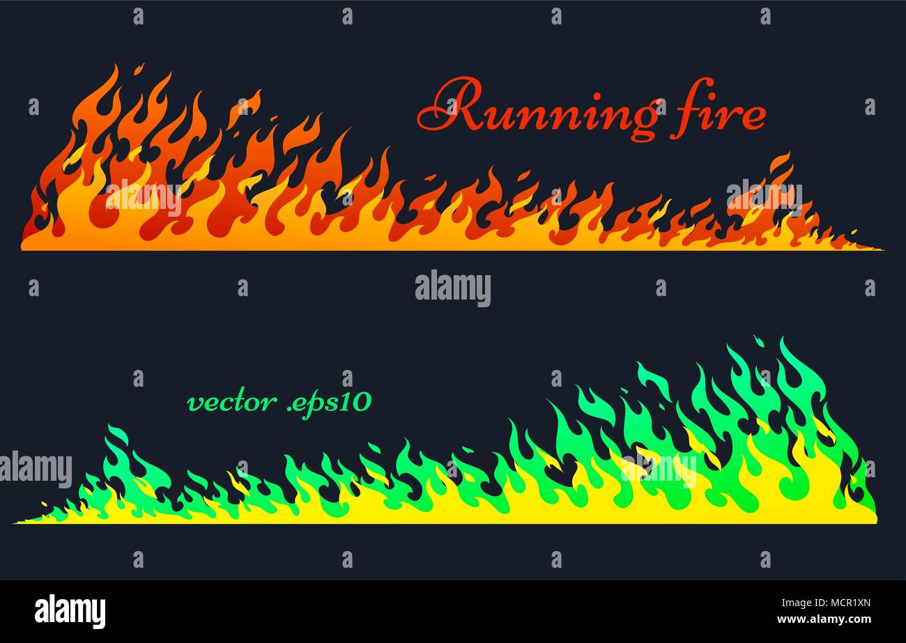 Acceso il fuoco tavole orizzontali. Flaming bar, vecchia scuola elementi di fiamma, isolato illustrazione vettoriale, due varianti di colorazione Illustrazione Vettoriale