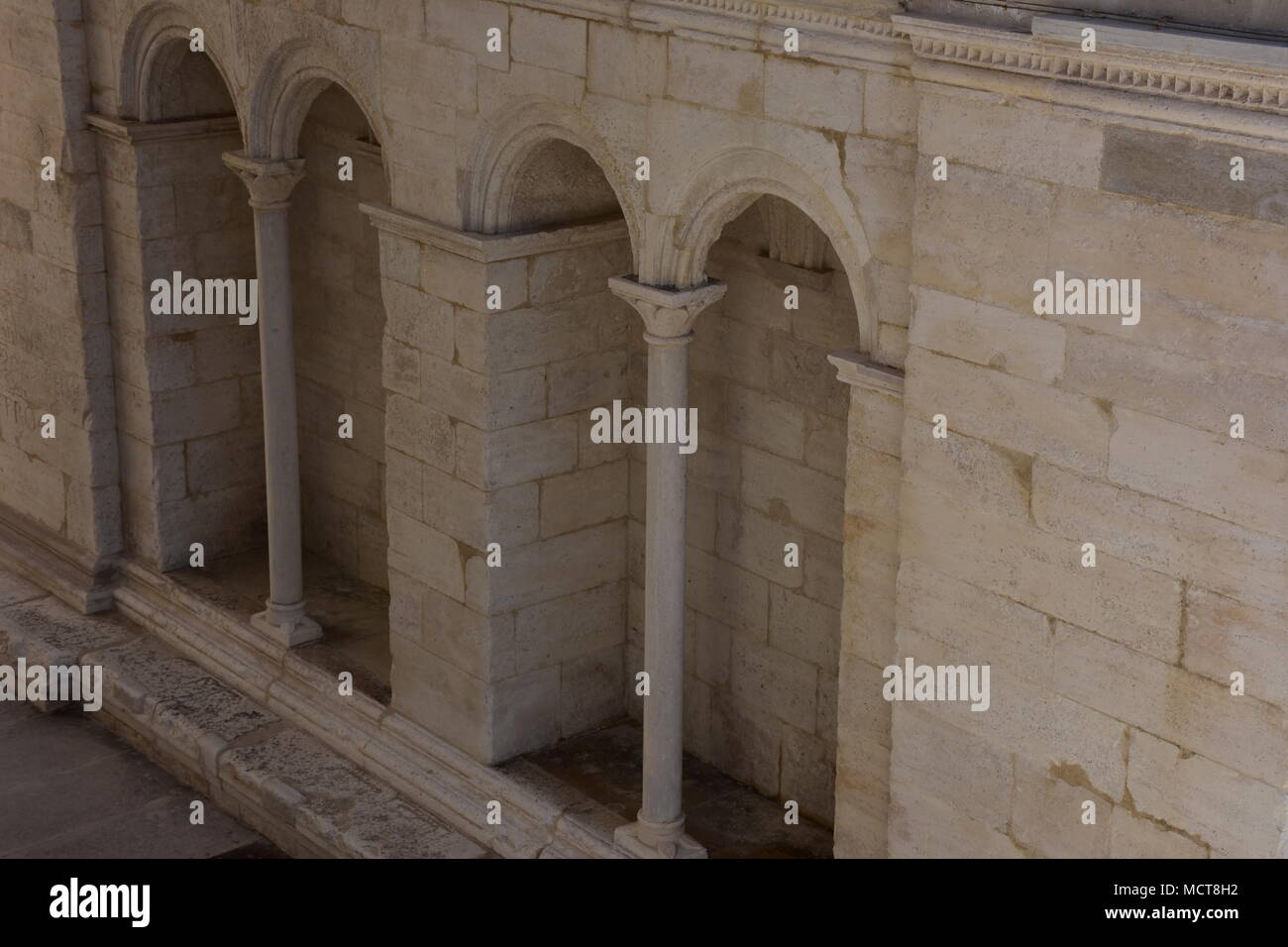 L'Italia, la Puglia, la Cattedrale di Trani, Dettagli della facciata principale. esempio di romanico pugliese architettura. Dettagli dell'AMI Foto Stock