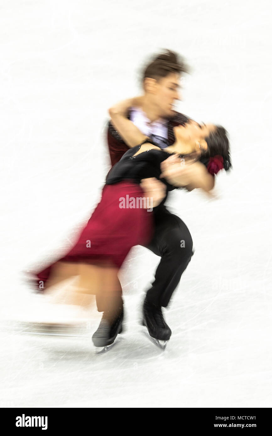 Motion Blur azione di Sara Hurtado/Kirill Khaliavin (ESP) nel pattinaggio di figura - danza su ghiaccio gratuita presso i Giochi Olimpici Invernali PyeongChang 2018 Foto Stock