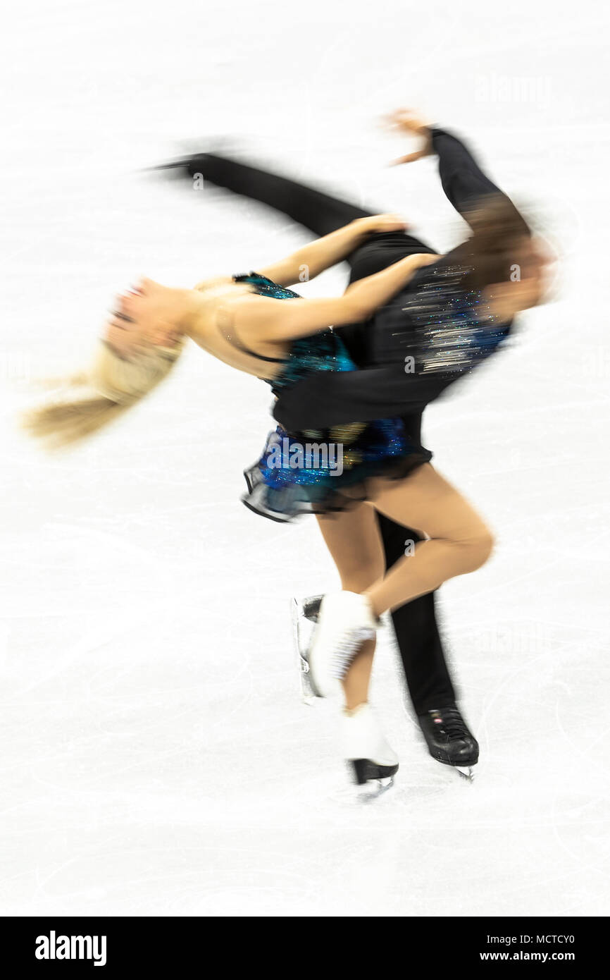 Motion Blur azione di Penny Coomes/Nicholas Buckland (GBR) nel pattinaggio di figura - danza su ghiaccio gratuita presso i Giochi Olimpici Invernali PyeongChang 2018 Foto Stock