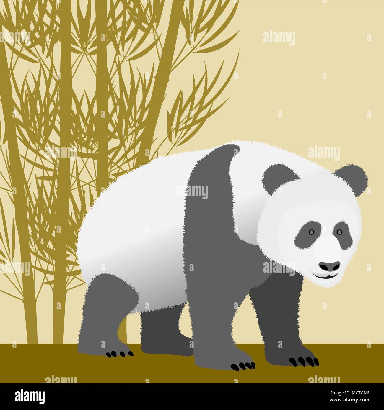 Design con orso panda e bambù. Illustrazione Vettoriale. Illustrazione Vettoriale