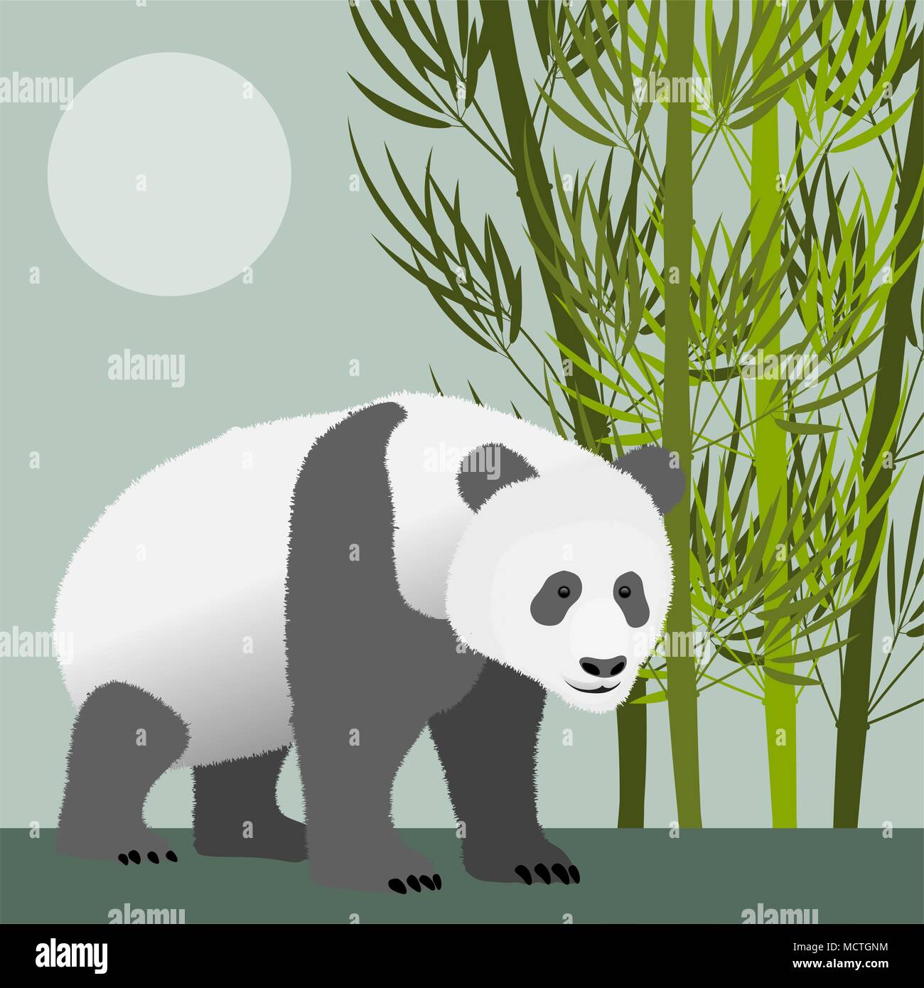 Design con orso panda e bambù. Illustrazione Vettoriale. Illustrazione Vettoriale