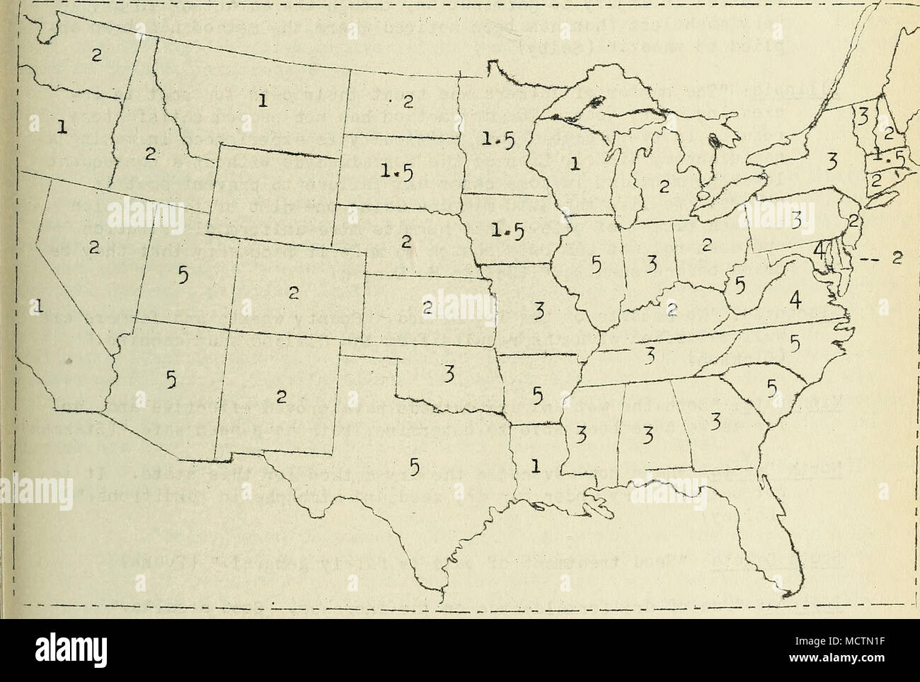 . Fig. 30- Calcola percentuali di riduzione nella resa del granello di fuliggine di 3ATS, 1920. In Pennsylvania: "Trattamento delle sementi per le OAT granello di fuliggine è abbastanza universalmente pratiche- de, particolarmente nelle contee in cui gli agenti della contea hanno tenuto indietro per un certo numero di anni. In molte delle contee 75% ^-^^ sementi di avena è trattata. Questo lavoro è messo su in gran parte dalla propaganda attraverso i giornali, scuole, banche, droghieri, ecc. Il materiale e le direzioni sono messi in tutti i centri di negoziazione attraverso le contee con sufficiente anticipo in primavera per dare ad ogni agricoltore la possibilità di ottenere il lavoro fatto. Diversi rapporti sono venuti in indicat Foto Stock