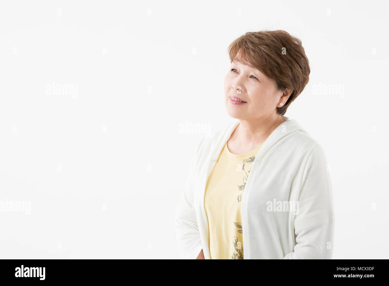 Preoccupato senior donna Foto Stock