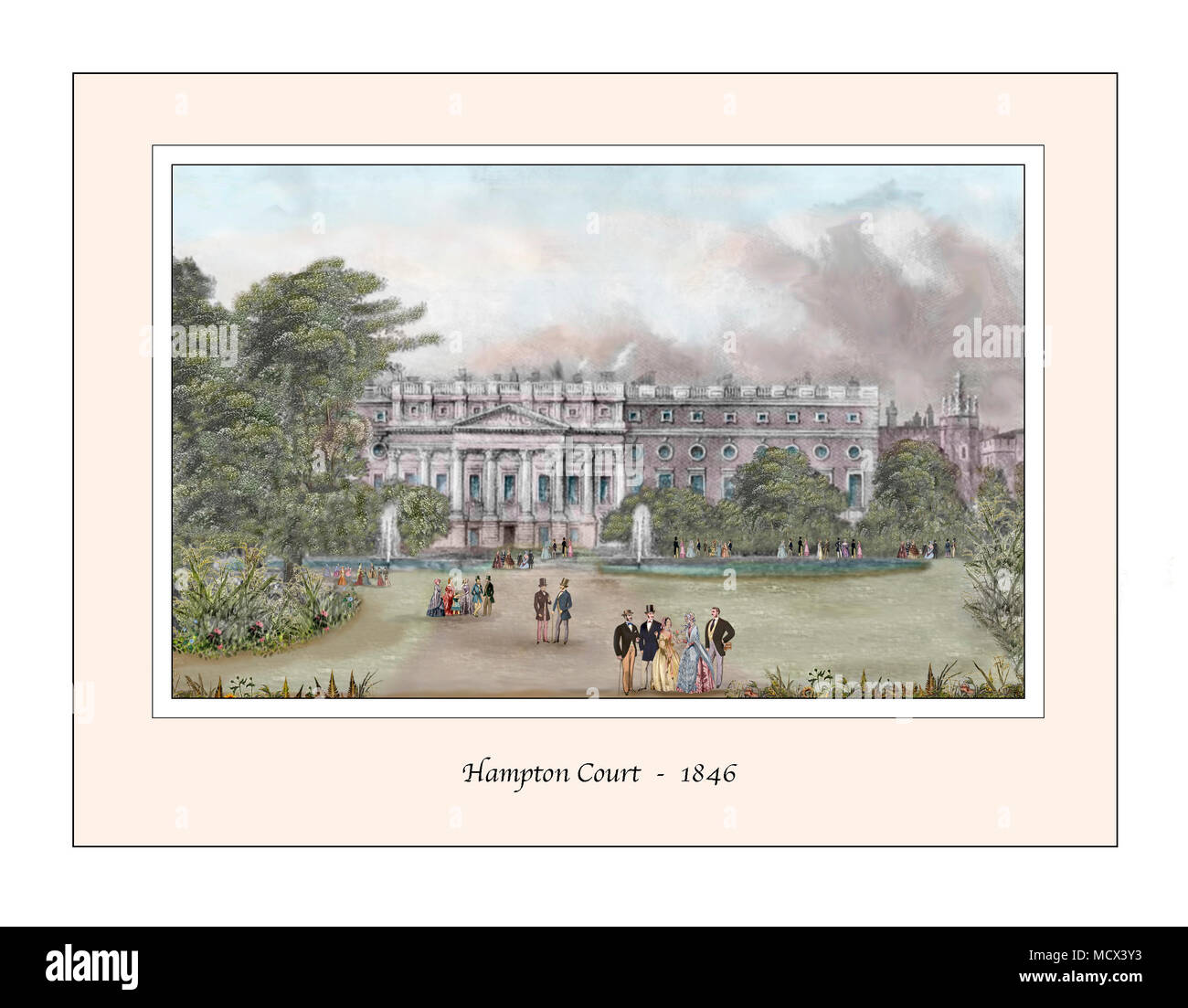 Hampton Court Design originale basato su di un palazzo del XIX secolo l'incisione Foto Stock