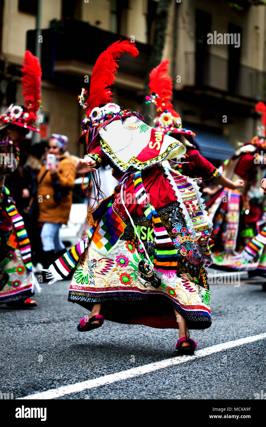 Celebrare la cultura Boliviana in Barcellona, Spagna. Foto Stock