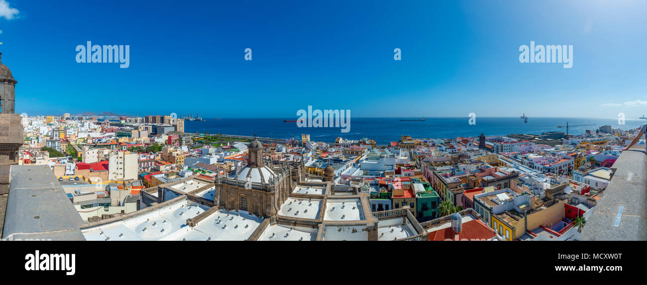 Panorama, Vegueda e porto di Las Palmas de Gran Canaria, Spagna Foto Stock