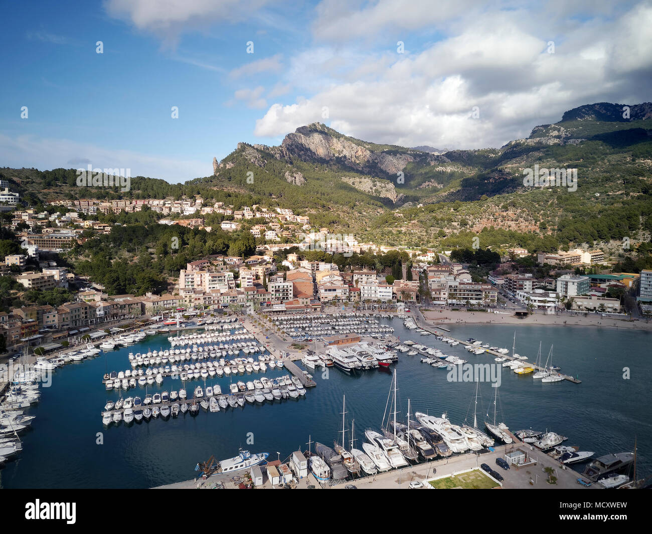 Marina, Port de Sóller, Serra de Tramuntana, Maiorca, isole Baleari, Spagna Foto Stock