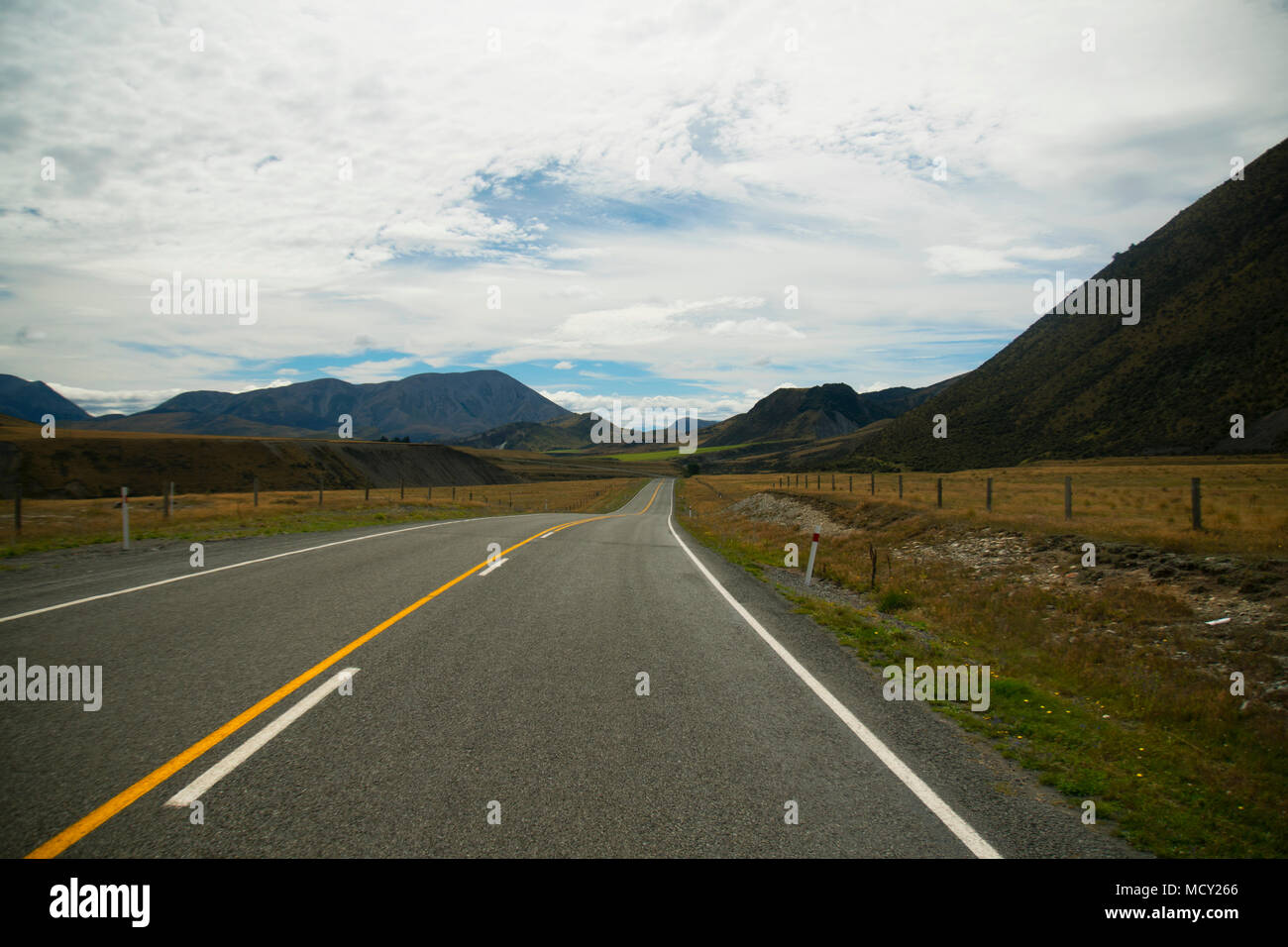 Autostrada strada a Canterbury, Isola del Sud della Nuova Zelanda Foto Stock
