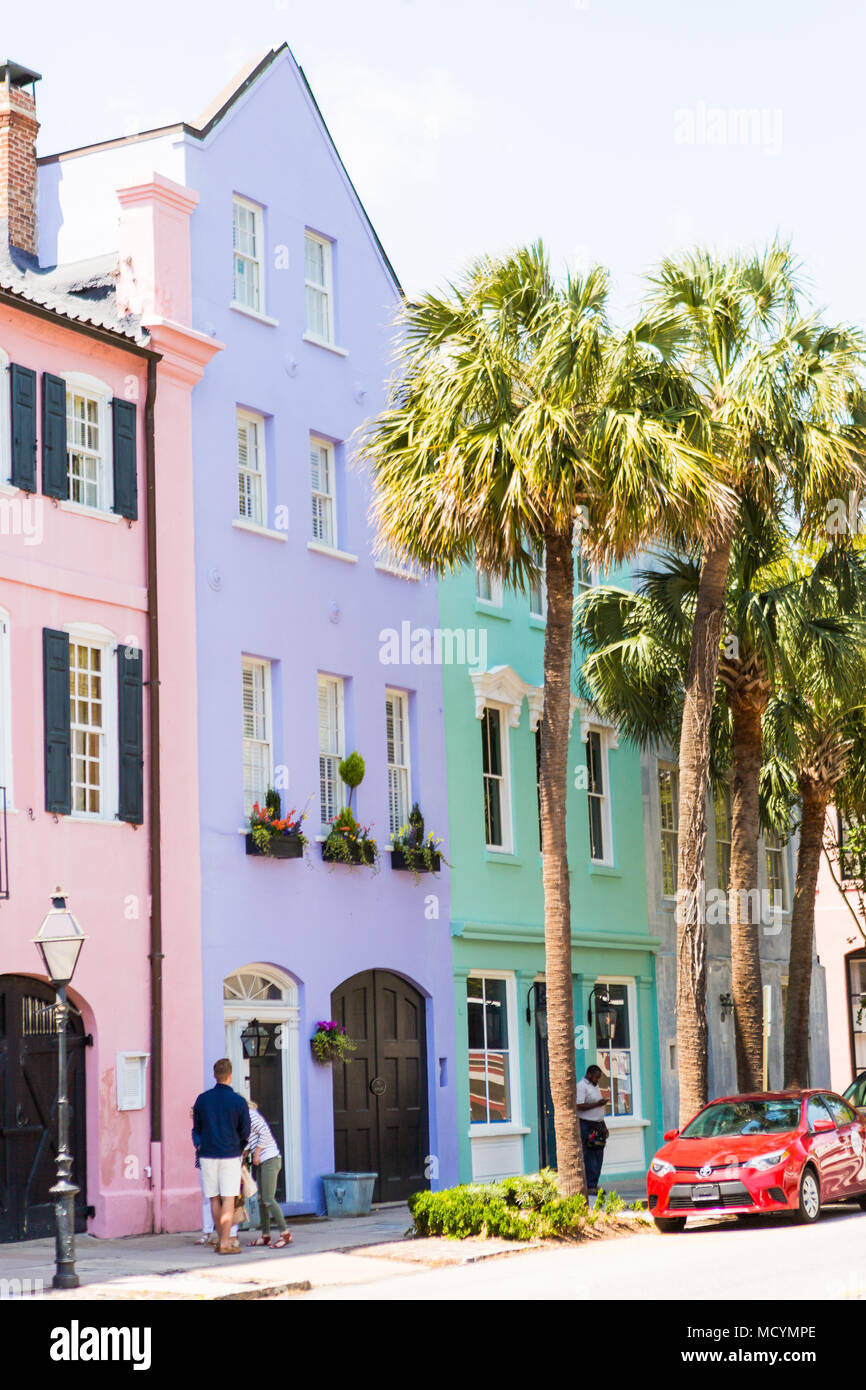 Rainbow Row, Charleston, Carolina del Sud, STATI UNITI D'AMERICA Foto Stock