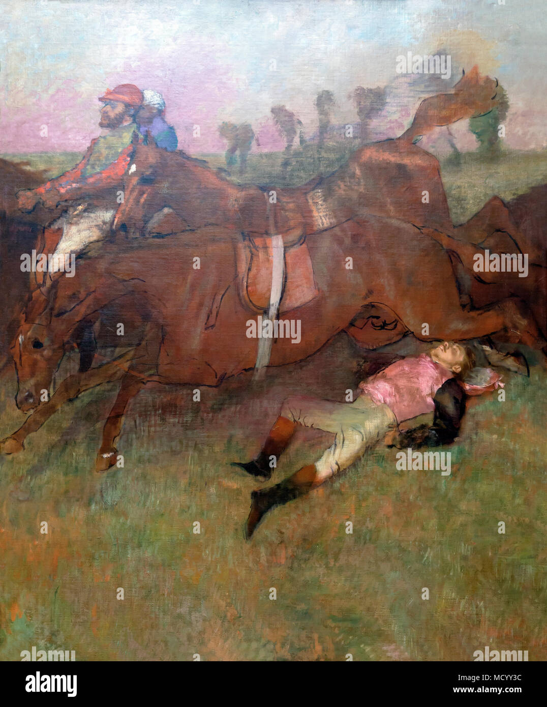 Scena da siepi, caduti Jockey, Edgar Degas, 1866-1897, National Gallery of Art di Washington DC, USA, America del Nord Foto Stock