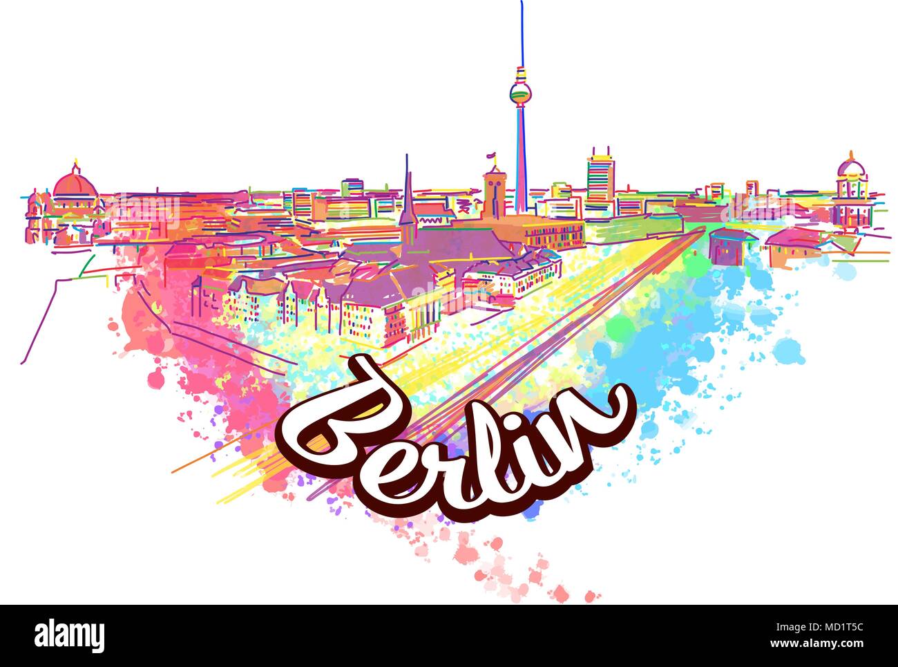 Lo Skyline di Berlino disegno concetto d'arte. Disegnata a mano illustrazione vettoriale. Viaggiare per il mondo Concetto di immagine per il marketing digitale e stampe poster. Illustrazione Vettoriale