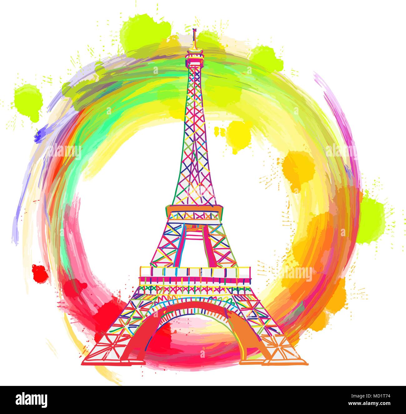 Parigi Torre Eiffel concetto di disegno. Disegnato a mano illustrazione dello skyline. Viaggiare per il mondo il concetto di immagini vettoriali per il marketing digitale e stampe poster. Illustrazione Vettoriale