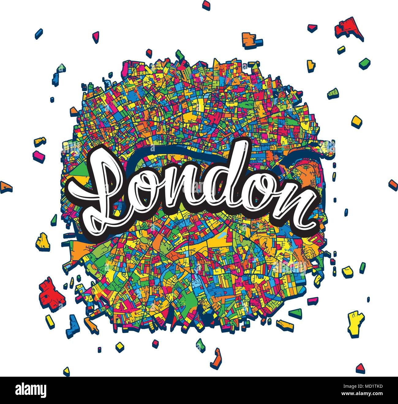 Mappa di Londra con scritto il titolo. Disegnato a mano illustrazione dello skyline. Viaggiare per il mondo il concetto di immagini vettoriali per il marketing digitale e stampe poster. Illustrazione Vettoriale