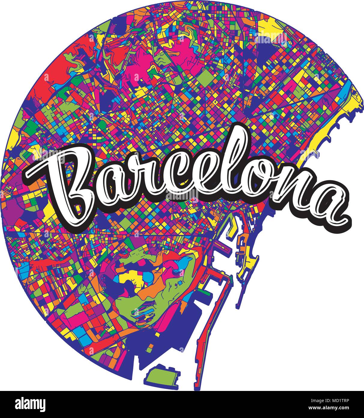 Mappa di Barcellona con scritto il titolo. Immagine vettoriale per il marketing digitale e stampe poster. Illustrazione Vettoriale