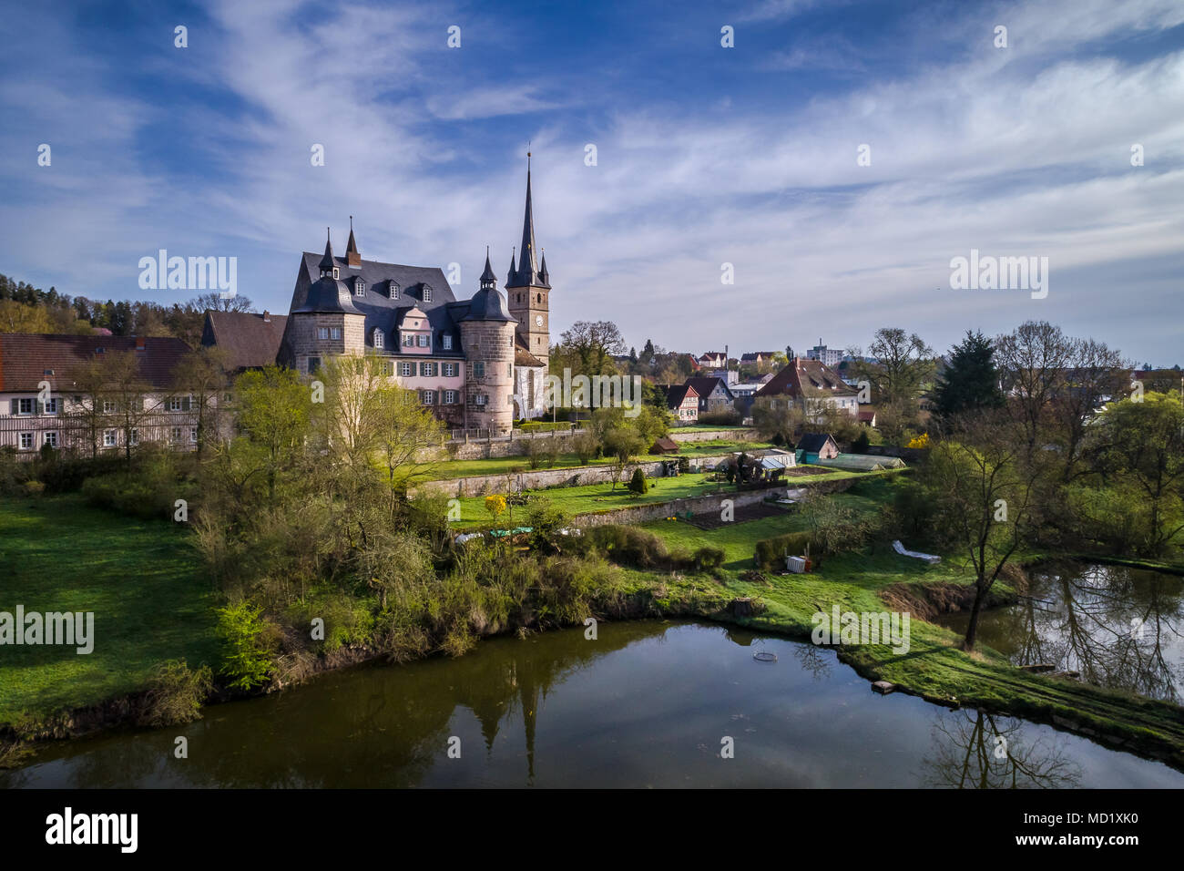 Vista aerea del castello Ahorn in Coburg, Baviera, Germania Foto Stock