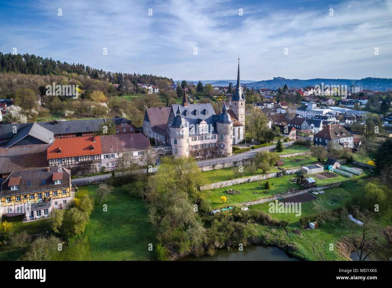 Vista aerea del castello Ahorn in Coburg, Baviera, Germania Foto Stock