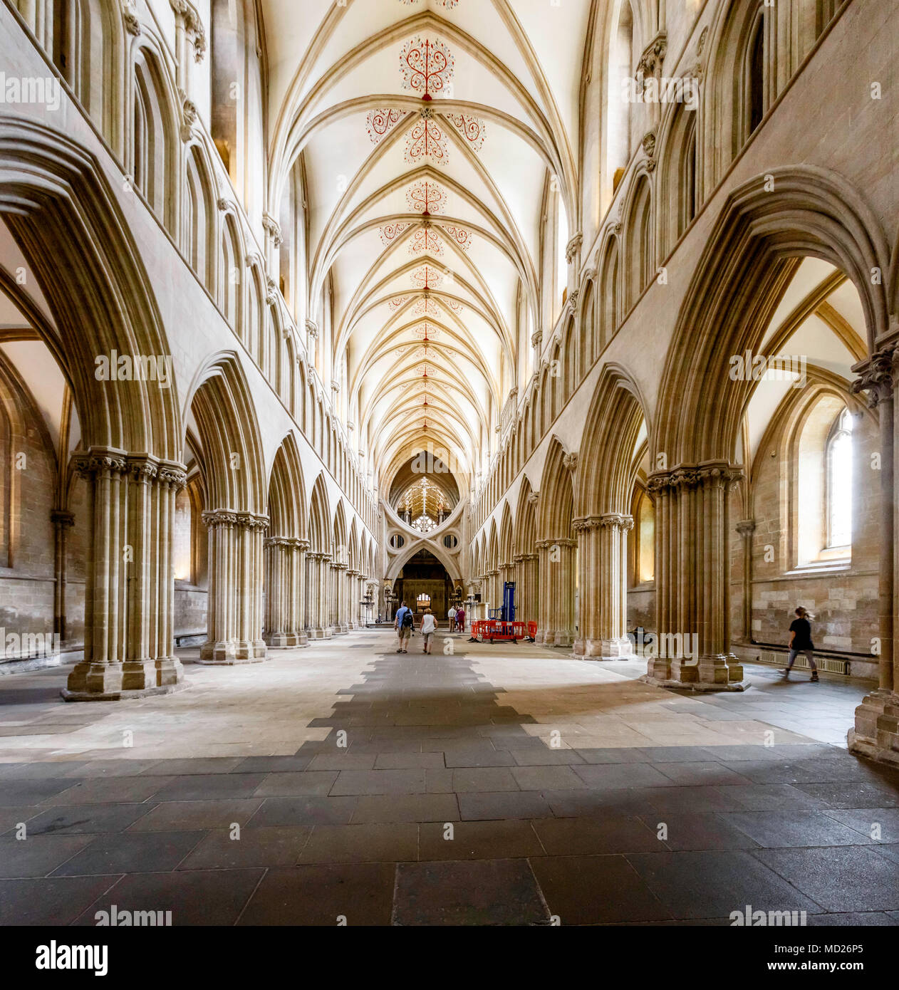 Cattedrale di Wells è una chiesa di Inghilterra del luogo di culto in pozzetti, Somerset, dedicata a Sant'Andrea Apostolo, ed è la sede del vescovo di Bath Foto Stock