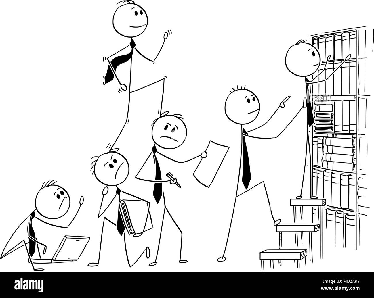 Cartoon di imprenditore salendo dorsi dei suoi colleghi o compagni di squadra Illustrazione Vettoriale