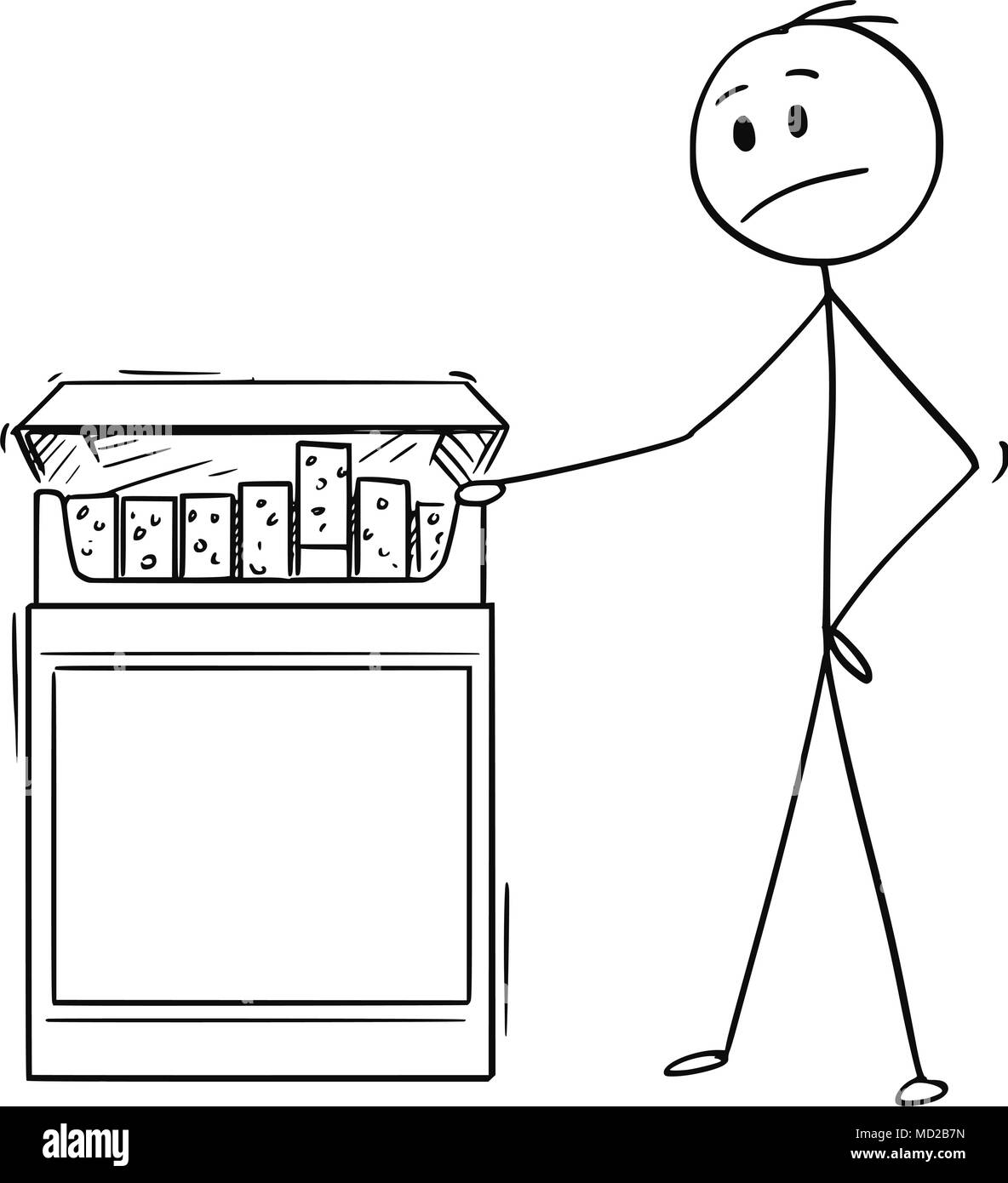 Cartoon di un uomo guarda il Big Box di sigarette Illustrazione Vettoriale