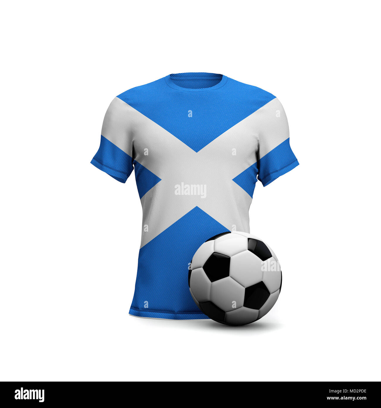 Scozia soccer shirt con la bandiera nazionale e sfera di calcio. Il rendering 3D Foto Stock
