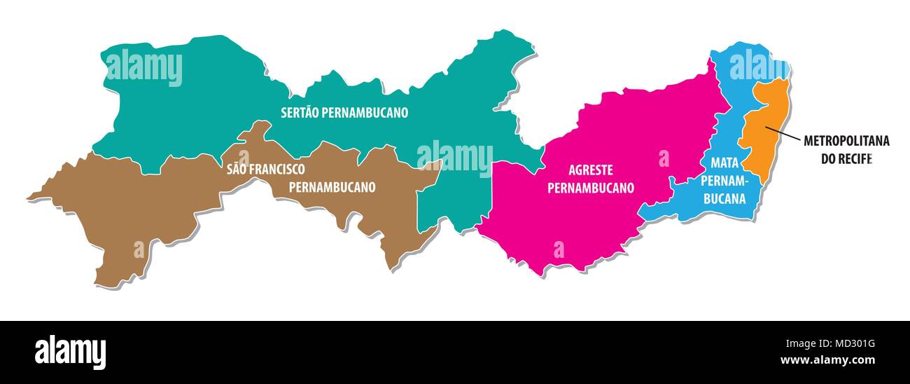 Pernambuco colorato politica e amministrativa di mappa vettoriale Illustrazione Vettoriale