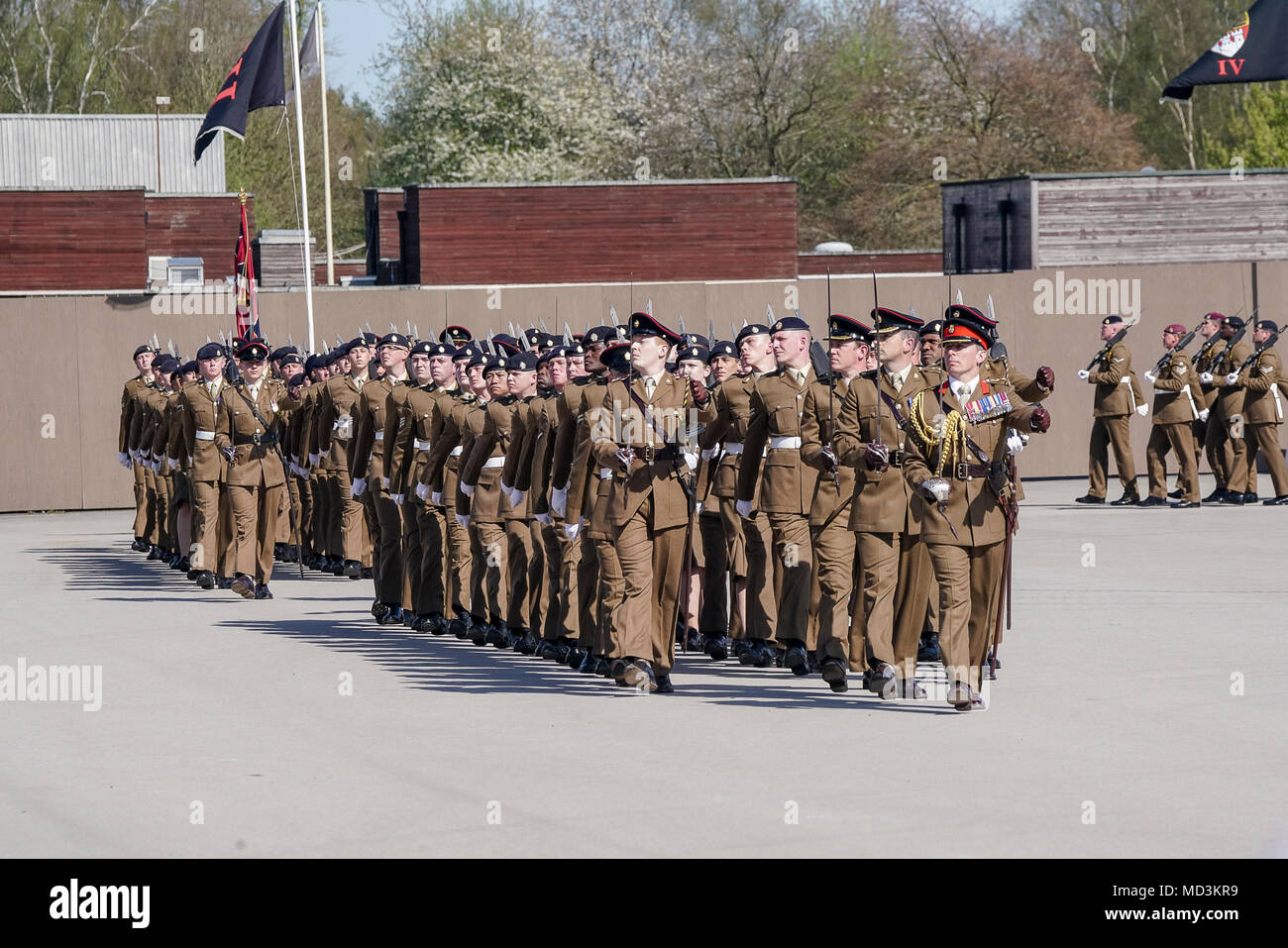 Greenwood Road Pirbright. Il 18 aprile 2018. Il venticinquesimo anniversario dell'Esercito britannico più grande del corpo, il Royal Logistic Corps ha tenuto il suo anniversario parade questo pomeriggio. Sua Altezza Reale la Principessa è stato ospite di onore per questa occasione storica. Credito: James jagger/Alamy Live News Foto Stock