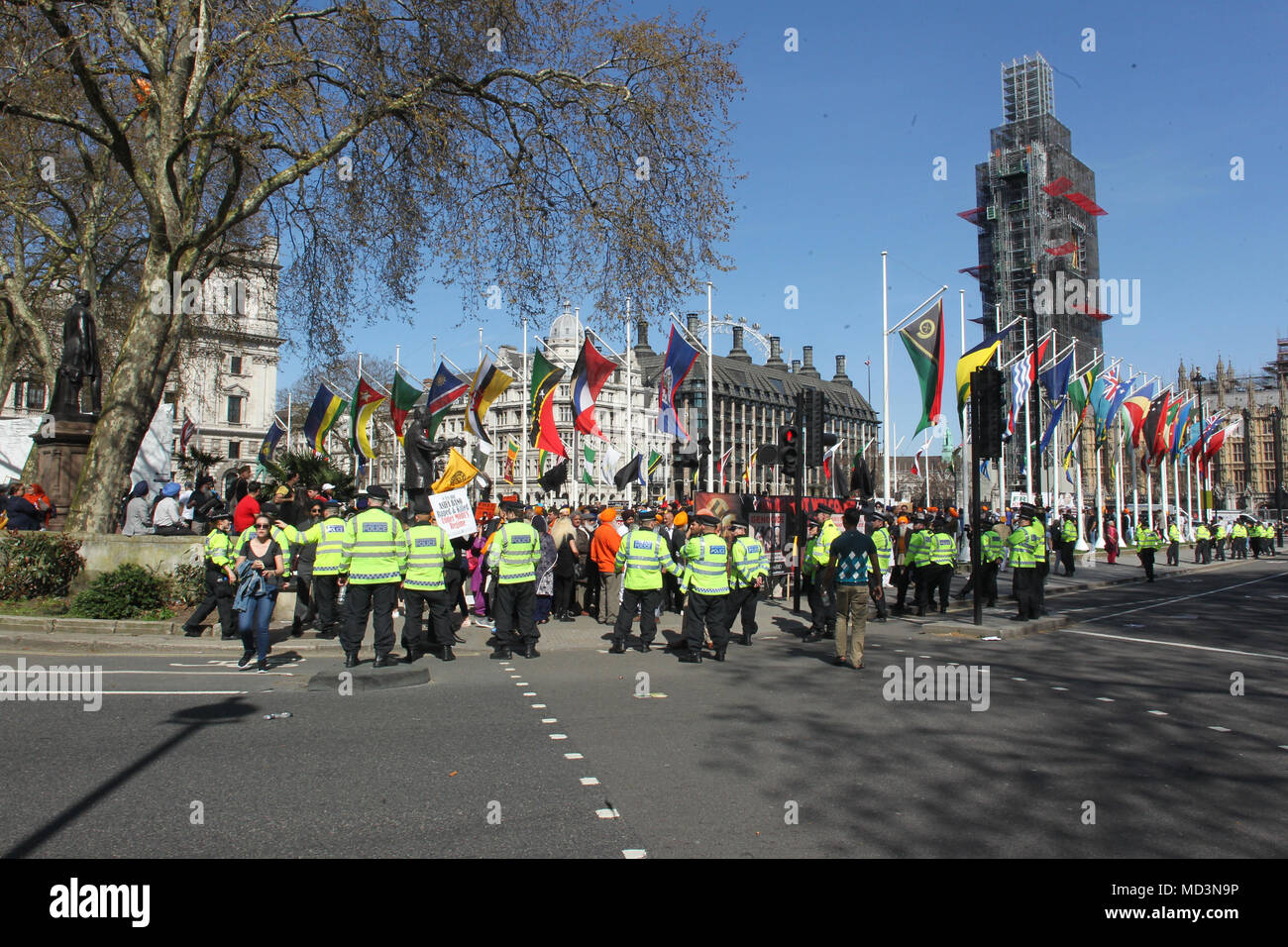 Londra, UK, 18 aprile 2018. Il Punjab comunità protesta contro l'occupazione indiana e la convocazione di elezioni indipendenti e home regola Credito: WFPA/Alamy Live News Foto Stock