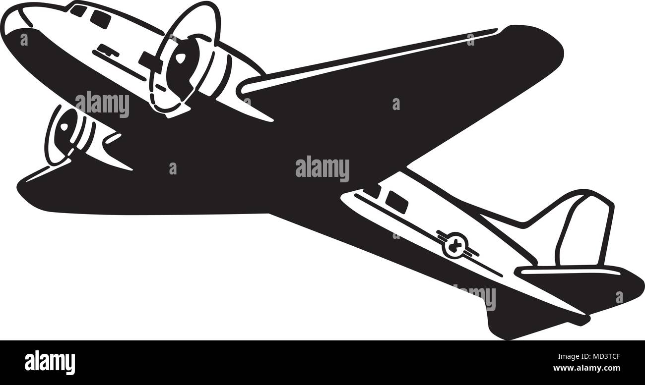 Aeroplano di prendere il volo - retrò illustrazione clipart Illustrazione Vettoriale