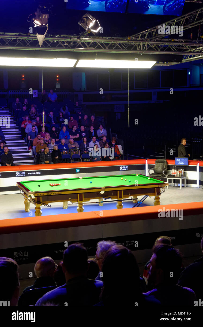 Tavolo da biliardo a Welsh Open Snooker torneo, 2018. Foto Stock