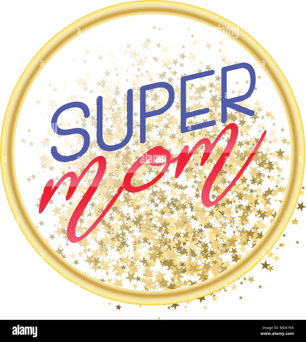 Super Mom testo design in stile realista per Felice madre s Day celebrazione. illustrazione vettoriale per biglietto di auguri o poster, striscioni. Glitter sfondo Illustrazione Vettoriale