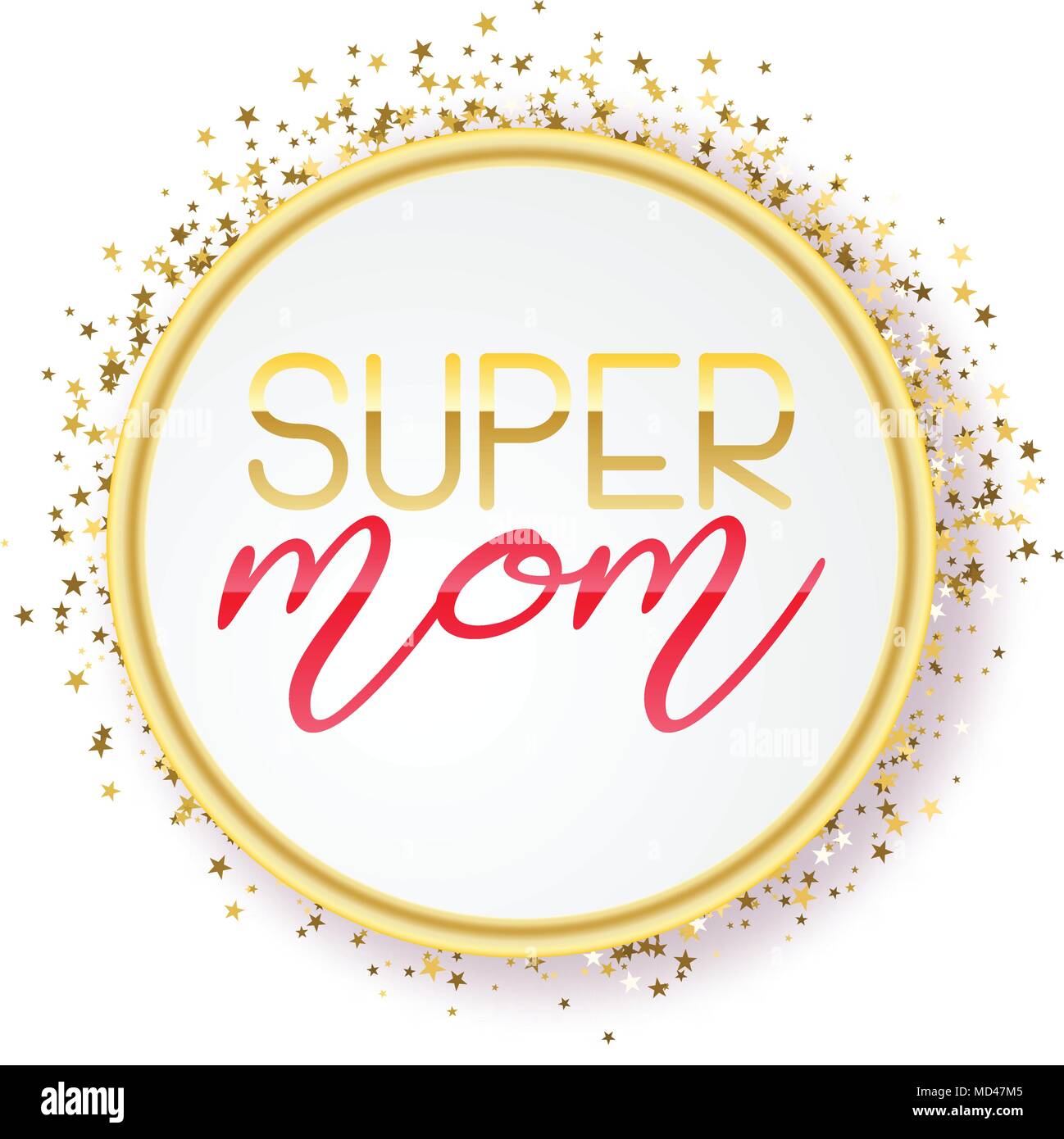 Super Mom testo design in stile realista per Felice madre s Day celebrazione. illustrazione vettoriale per biglietto di auguri o poster, striscioni. Glitter sfondo Illustrazione Vettoriale