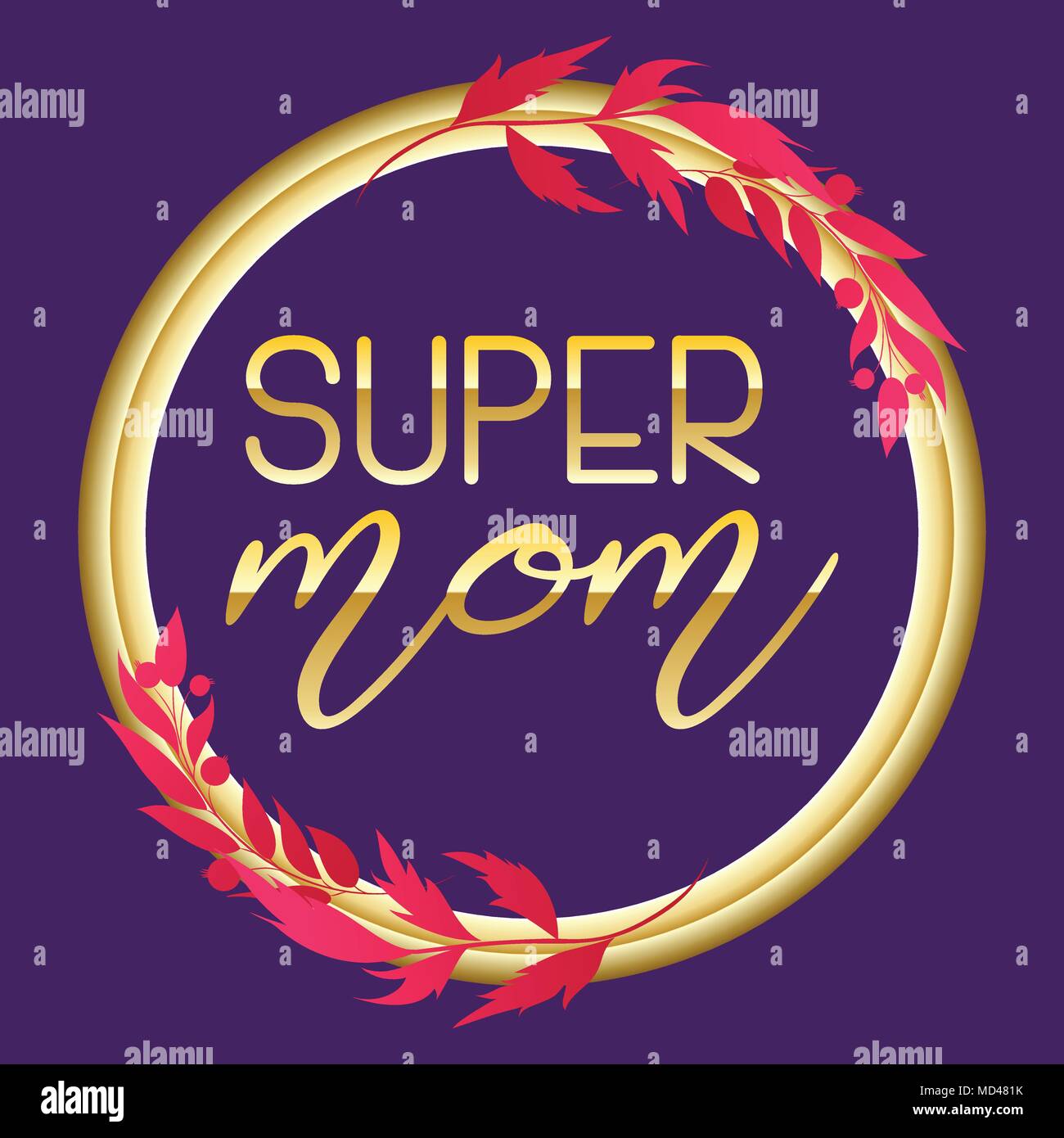 Super Mom testo design in stile realista per Felice madre s Day celebrazione. illustrazione vettoriale per biglietto di auguri o poster, striscioni. Glitter sfondo Illustrazione Vettoriale