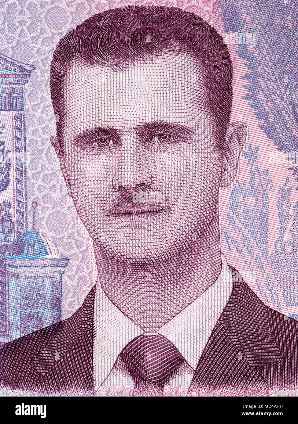 Bashar al-Assad ritratto dal denaro siriano Foto Stock