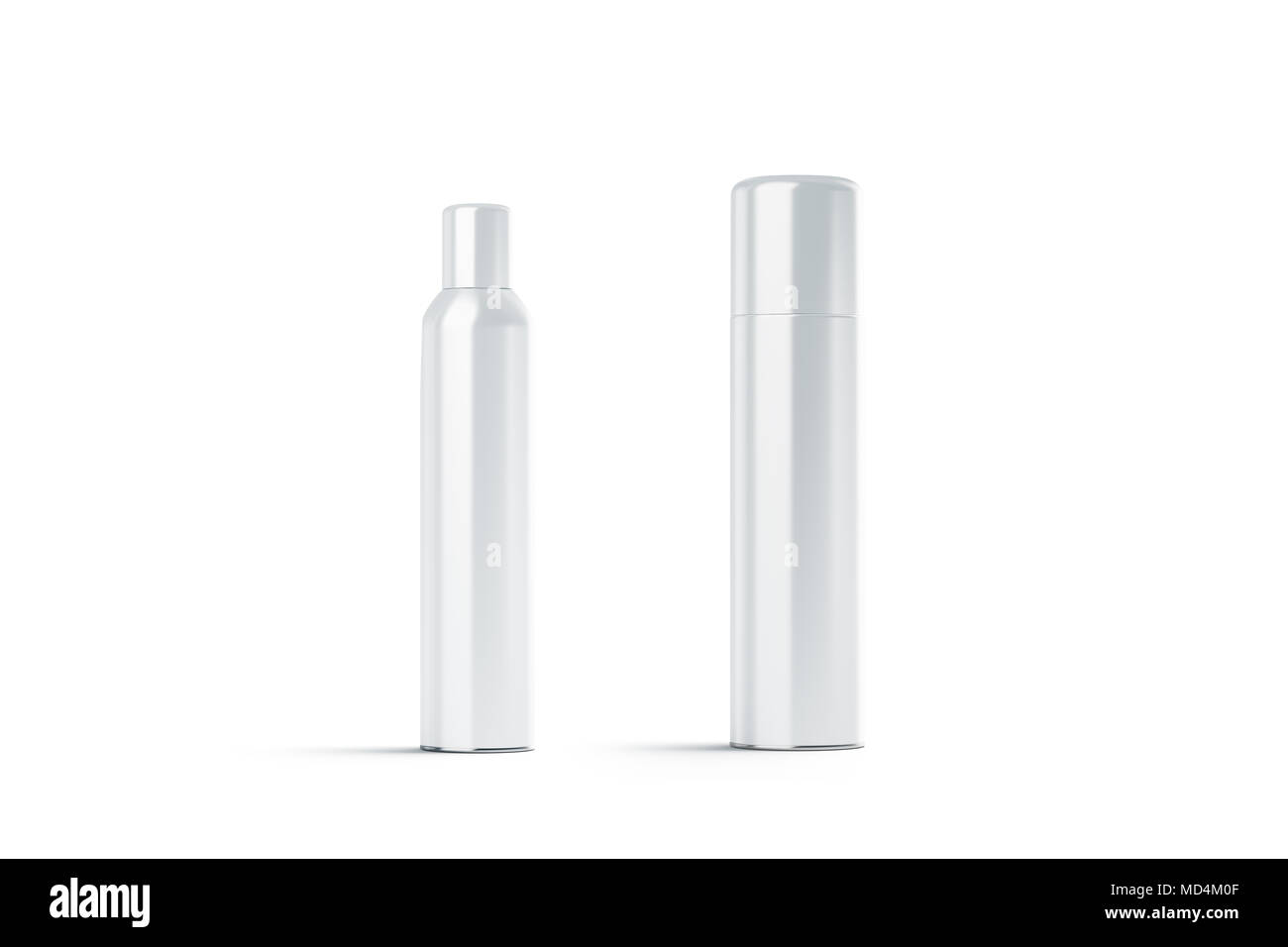 Vuoto in plastica bianco chiuso hairspray bottiglia mockups, rendering 3d. Vuoto aerosol deodorante mock up isolato. Cancellare inossidabile modello di contenitore Foto Stock