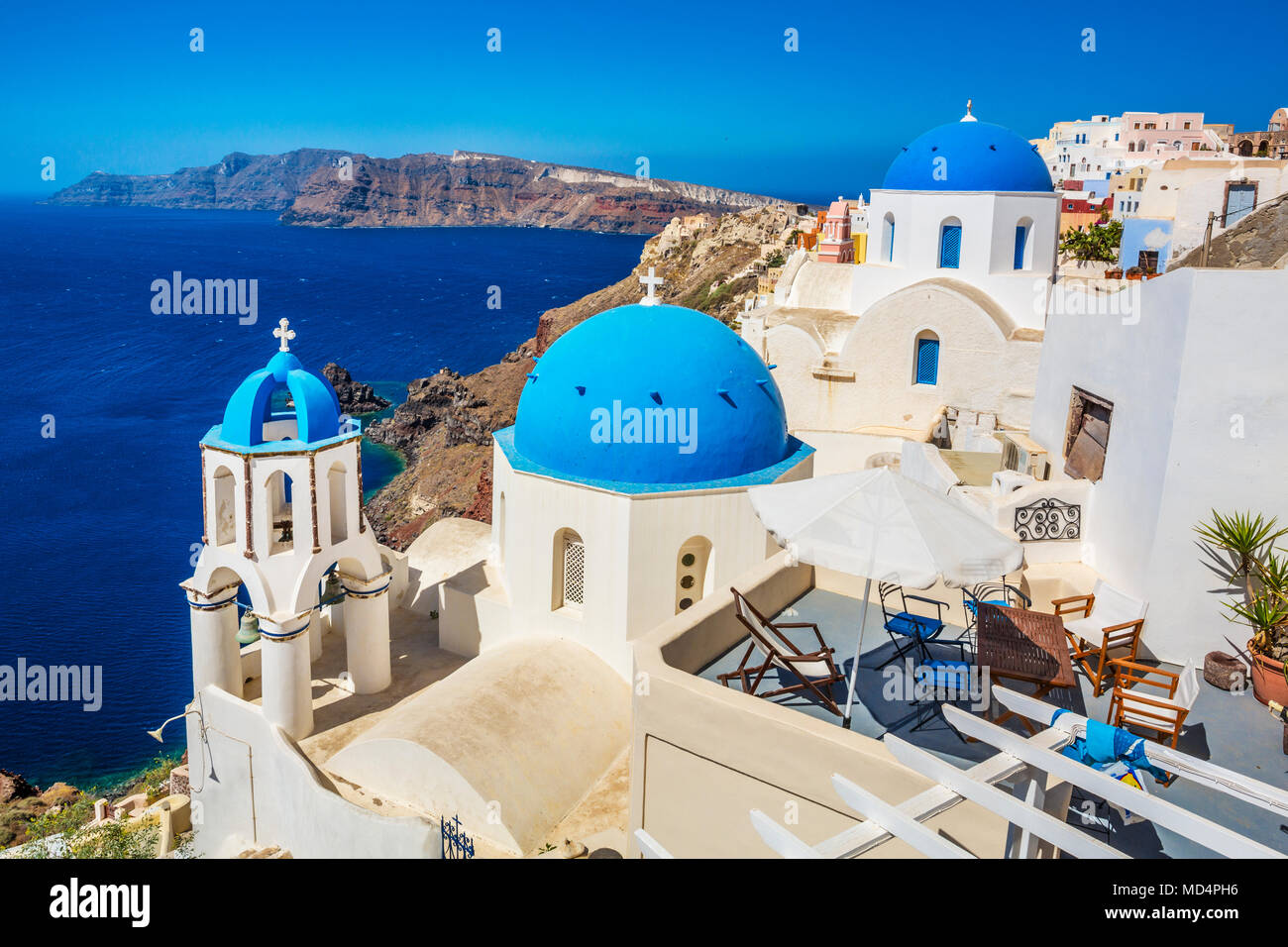 Oia. Isola di Santorini. Isole Cicladi. La Grecia Foto Stock