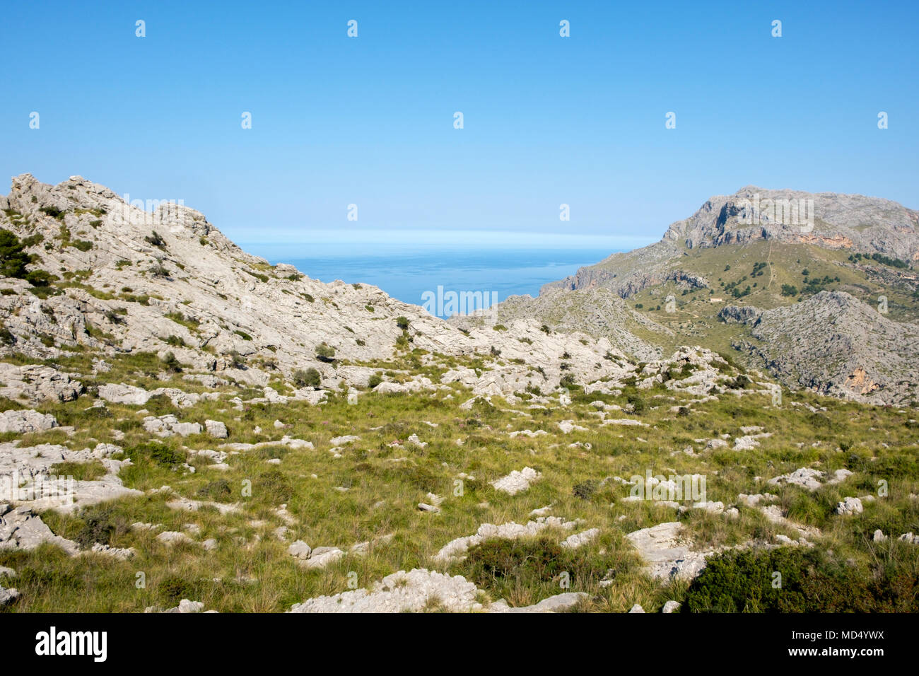 Vista della Serra de Tramuntana, strada a Sa Calobra, Mallorca Spagna Spain Foto Stock