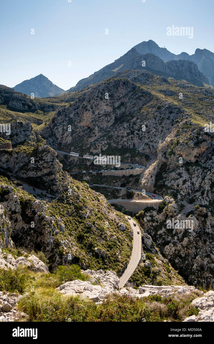 Strada a serpentina a Sa Calobra, Mallorca Spagna Spain Foto Stock