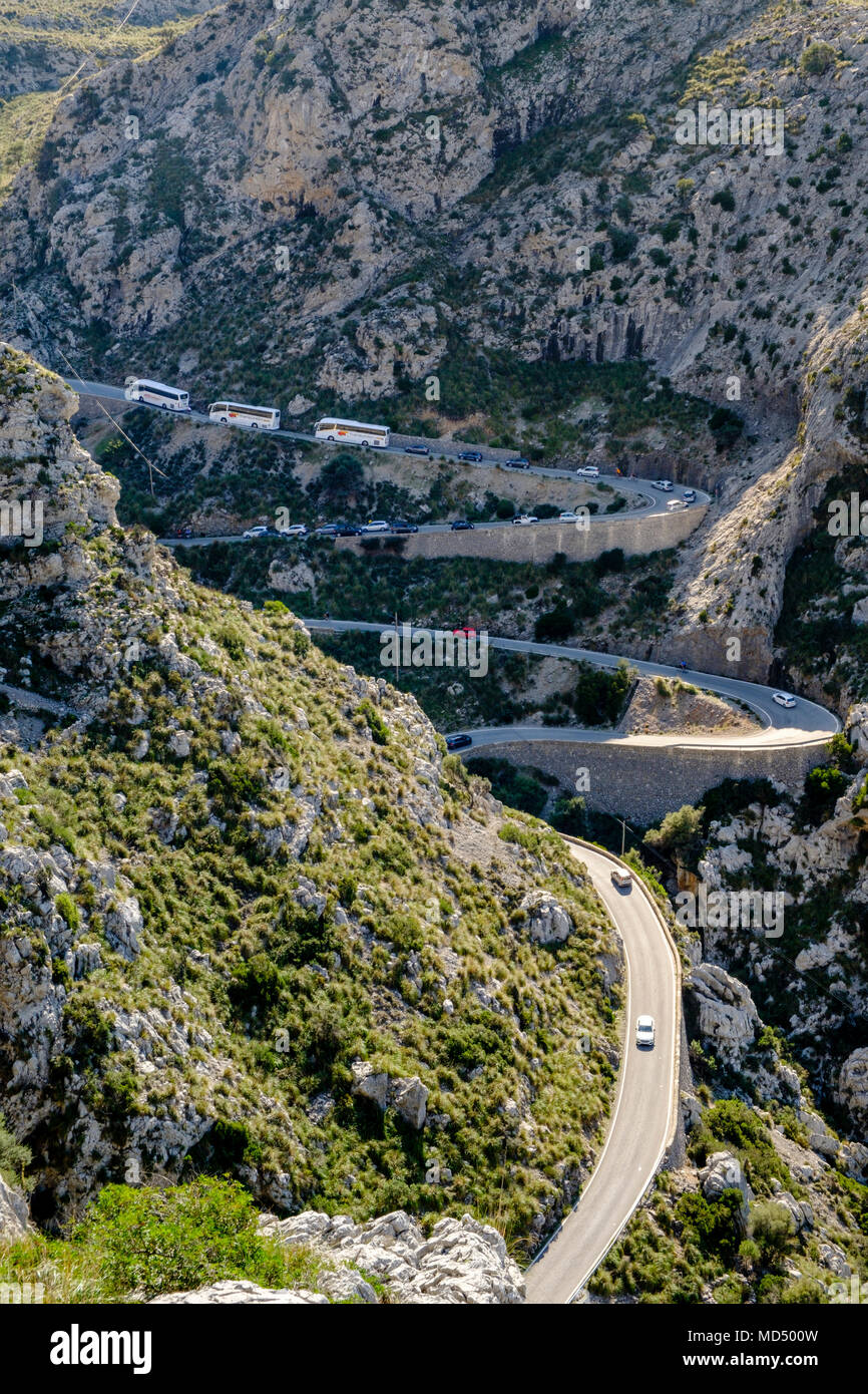 Strada a serpentina a Sa Calobra, Mallorca Spagna Spain Foto Stock