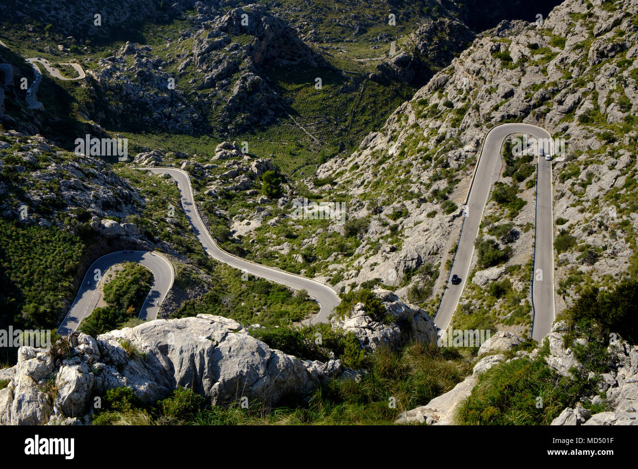 Strada a serpentina a Sa Calobra, Mallorca Spagna Spain Foto Stock