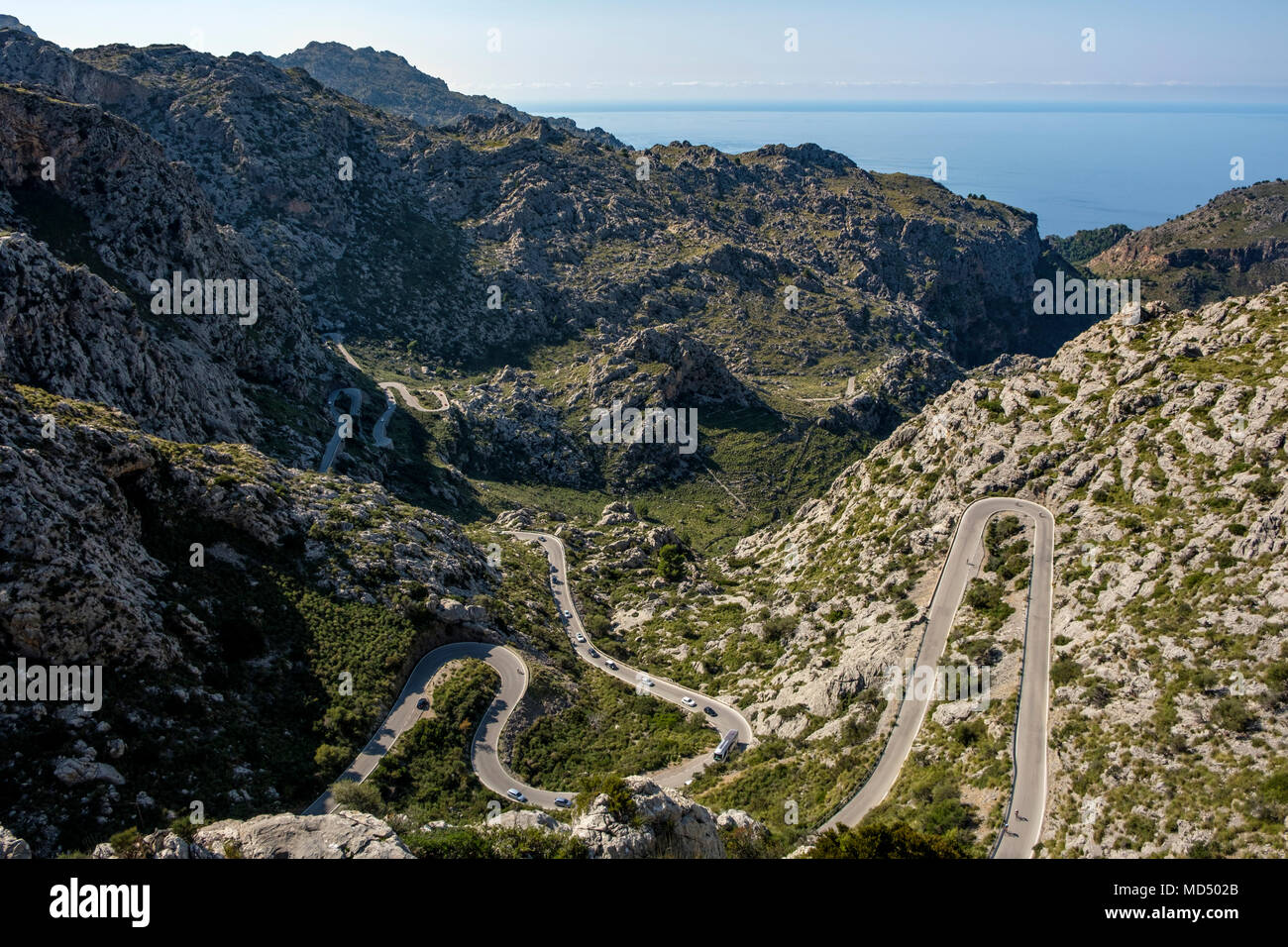 Strada a serpentina a Sa Calobra, Mallorca Spagna Spain Foto Stock