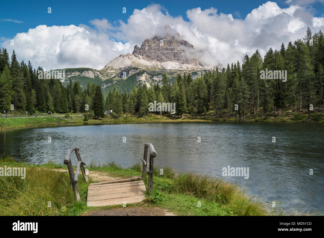 Lago Antorno, Tre Cime del Parco Naturale delle Dolomiti, Alto Adige, Italia Foto Stock