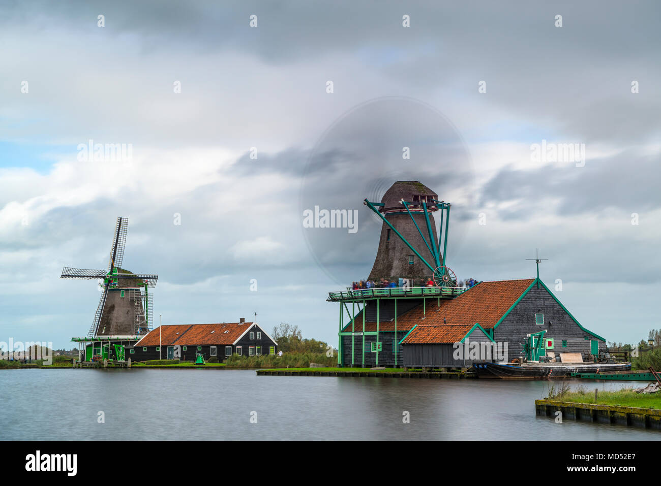 Mulini a vento di Zaanse Schans, Zaanstad comune, Holland, Paesi Bassi Foto Stock