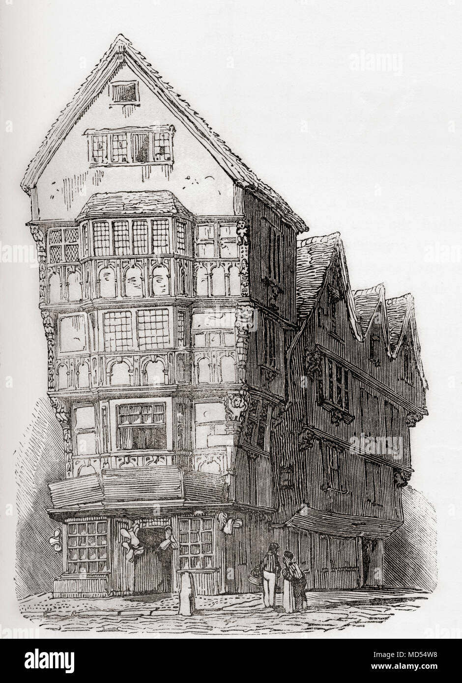 La casa precedentemente in piedi presso l'angolo del Chancery Lane, Londra, Inghilterra, residenza di Izaak Walton. Izaak Walton, c. 1593-1683. Scrittore inglese. Da Vecchia Inghilterra: un museo pittorico, pubblicato nel 1847. Foto Stock